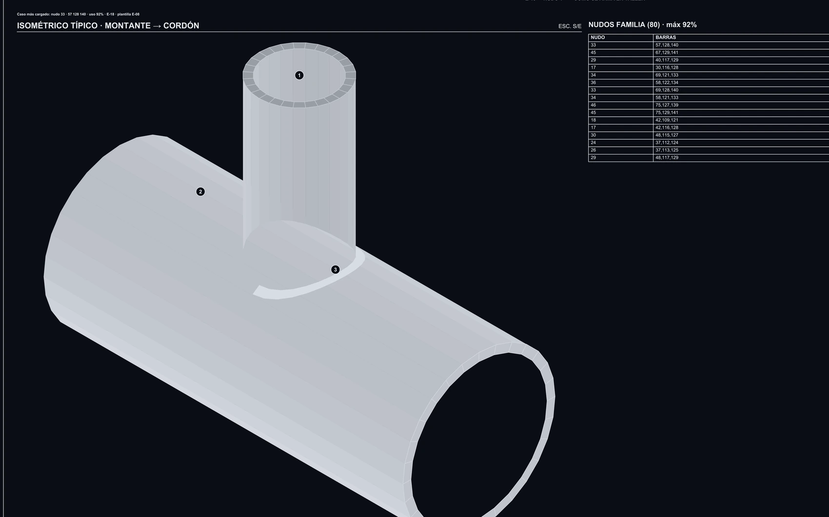 Ficha de nudo tubular tipo T con geometría de corte